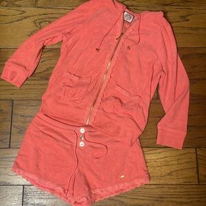SOLD Y2K Juicy Couture Vintage Hooded 2 Piece Terry Jacket & Short Beachwear Set